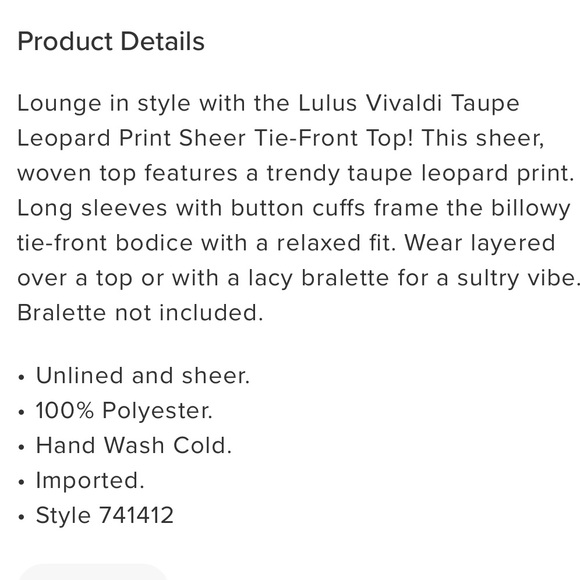 Lulu’s Vivaldi Taupe Leopard Print Sheer Tie-Front Top - Picture 5 of 5